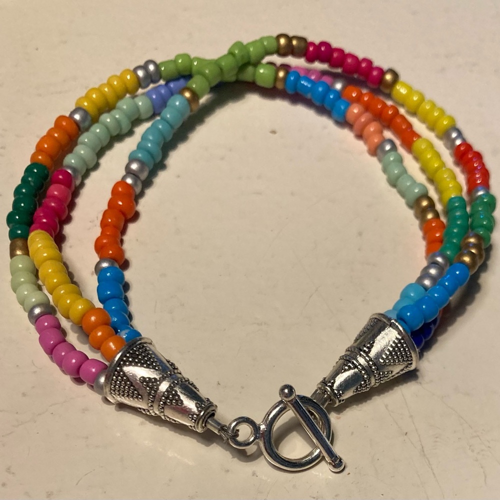 Vibrant Multicolor Beaded Bracelet with Silver Accents